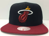 Miami Heat Mitchell & Ness NBA Snapback Hat Heat Logo Cap 2 Tone Flat Brim