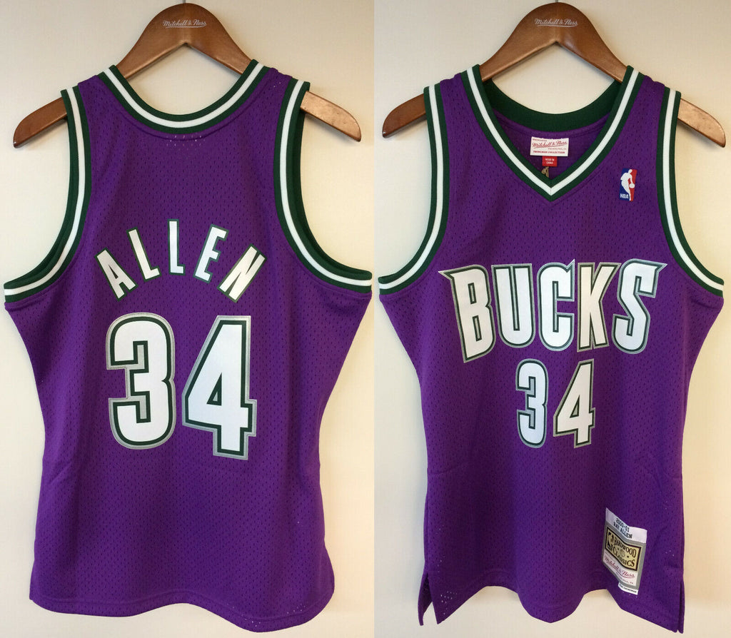 Men's Mitchell & Ness Ray Allen Green/Purple Milwaukee Bucks