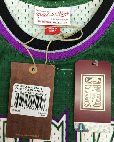 Men's Mitchell & Ness Ray Allen Green Milwaukee Bucks 1996 Hardwood  Classics Authentic Jersey