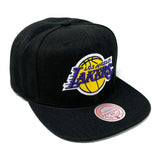 Los Angeles Lakers LA Mitchell & Ness NBA Snapback Hat Black Adjustable Cap Flat